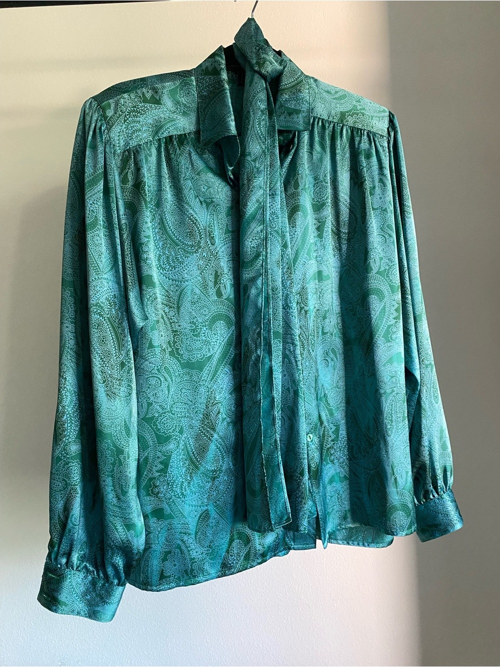 Louis Feraud Teal Paisley Tie-Neck Blouse 6